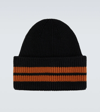 Zegna Black Striped Wool Beanie In Blk Sld