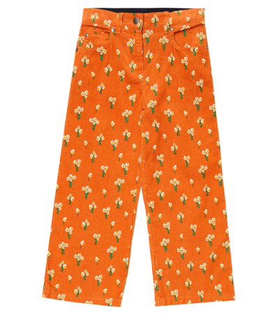 Stella Mccartney Kids' Floral Wide Cotton Corduroy Pants In Nocciola/multicolor