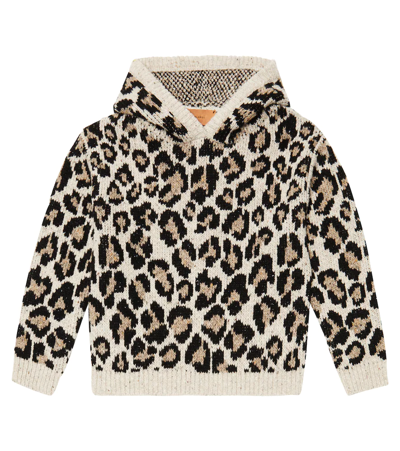 Alanui Kids' Leopard Jacquard Wool-blend Hoodie In Multicolor