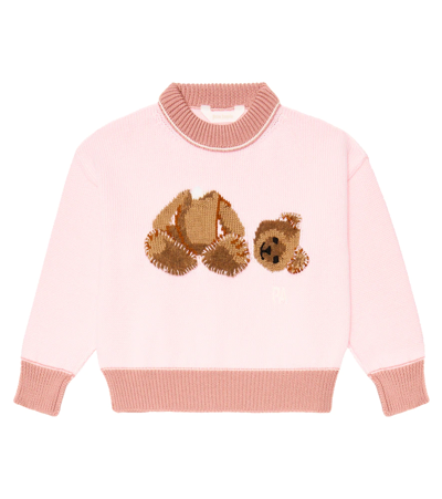 Palm Angels Kids' Teddy Virgin Wool Knit Sweater In Rosa