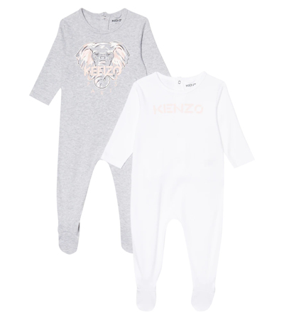 Kenzo Multicolor Set For Baby Girl With Logo And Elephant In White