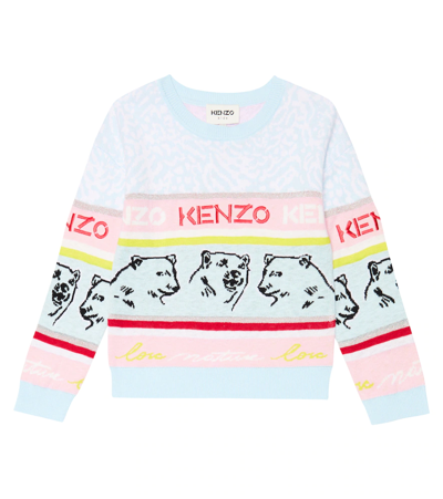 Kenzo Kids' Light Blue Sweater For Girl With Logos