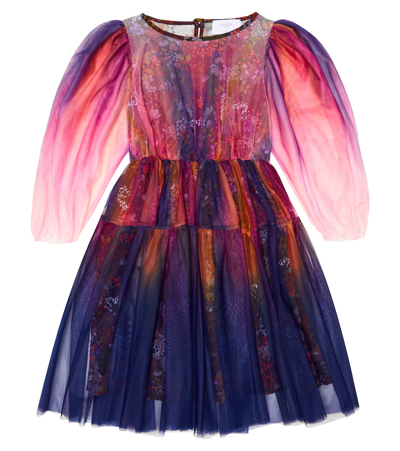 Paade Mode Kids' Floral Ombré Tulle-overlay Dress In Blue