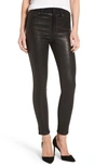 AG THE FARRAH HIGH RISE ANKLE SKINNY LEATHER PANEL DENIM PANTS