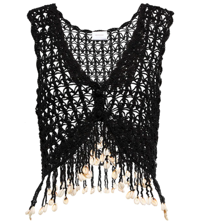 Anna Kosturova Fringed Crochet Crop Top In Black