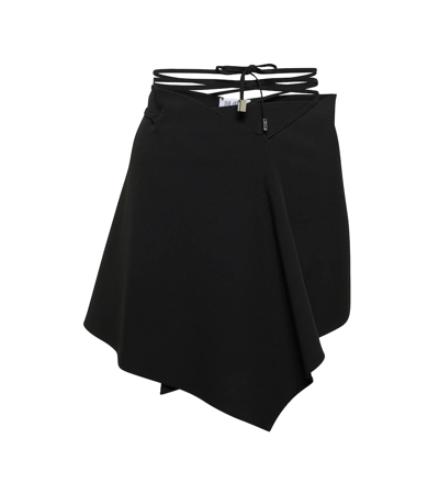 Attico Black High-waisted Asymmetrical Mini Skirt In Nero