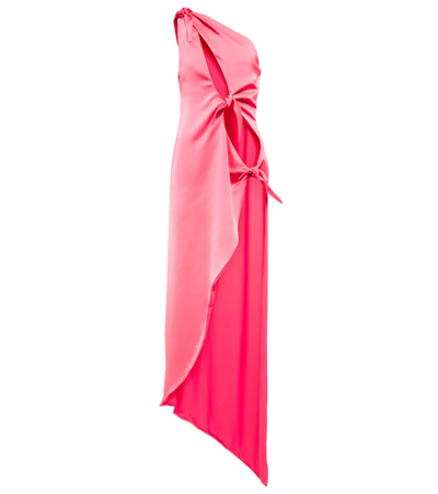 Attico Double Satin Knotted Open Dress In Pink