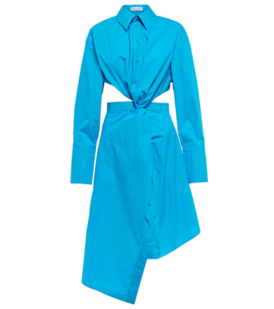 Jw Anderson Cutout Poplin Shirt Midi Dress In Azure