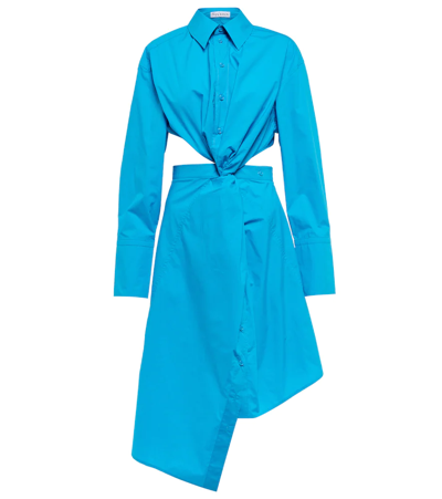 Jw Anderson Cutout Poplin Shirt Midi Dress In Azzurro