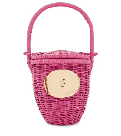 Patou Embellished Small Wicker Basket Bag In Darling Pink
