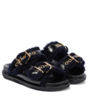 Marni Fussbett Leather And Shearling Sandals In Black/blublack