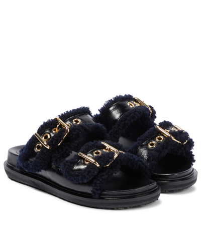Marni Fussbett Leather And Shearling Sandals In Black