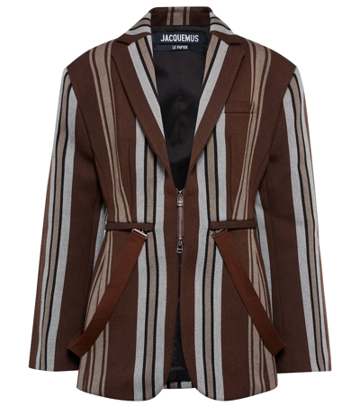 JACQUEMUS Le Manteau Filu ブラウン ストライプ ジャケット 55388665?w=400