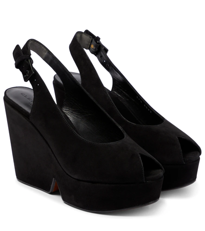 Clergerie Wedge Suede Platform Sandals In Black