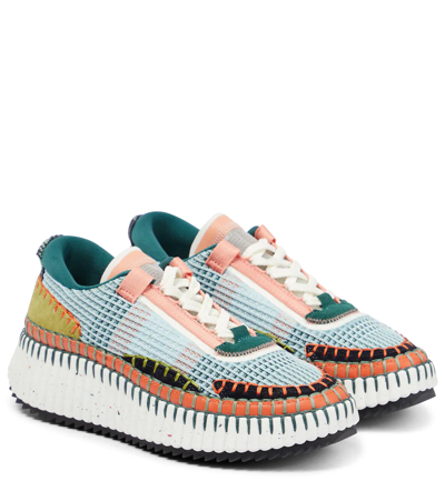 Chloé Nama Embroidered Suede And Recycled-mesh Sneakers In Multi-colour