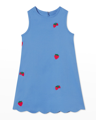 Classic Prep Childrenswear Kids' Girl's Piper Scalloped Embroidered Strawberry Dress In Strawberry Emb