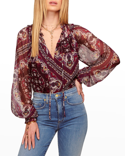 Ramy Brook Saffron Paisley Long Sleeve Silk Blouse In Sangria Medallion