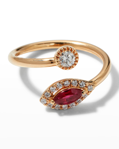Istanboulli Gioielli Positano 18k Rose Gold Diamond & Ruby Bypass Ring