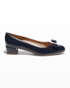 Ferragamo Vara Bow Patent Pumps In Oxford Blue