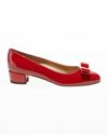 Ferragamo Vara Bow-detail Leather Pumps In Rosso Patent