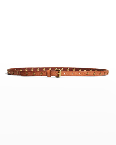 Golden Goose Molly Star Studded Leather Skinny Belt In Cuoio