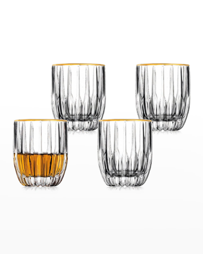 Godinger Pleat Crystal Double Old-fashioned Glasses With Gold Rim, Set Of 4 In Clear