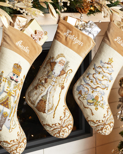 Neiman Marcus Personalized Santa Needlepoint Stocking In Neutrals