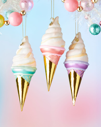 Glitterville 6.75" Ice Cream Cone Ornaments, Set Of 3
