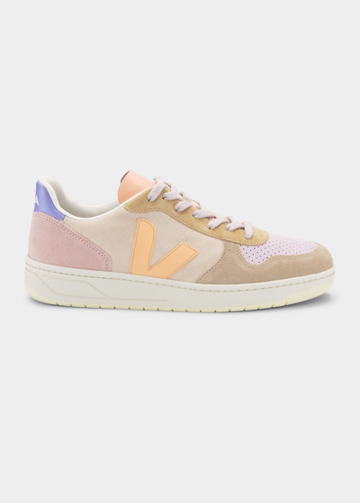 Veja Men's V-10 Color Block Leather Low-top Sneakers In Mehrfarbig
