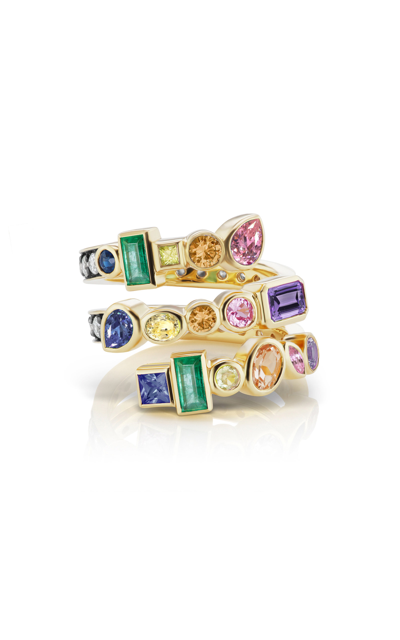Sorellina Coil 18k Yellow Gold Diamond; Sapphire; Emerald Ring In Multi