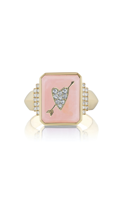 Sorellina Women's 18k Yellow Gold, Pink Opal & Diamond Heart & Arrow Signet Ring