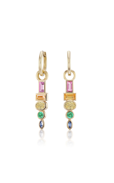 Sorellina Totem 18k Yellow Gold Sapphire; Emerald Huggie Earrings In Multi