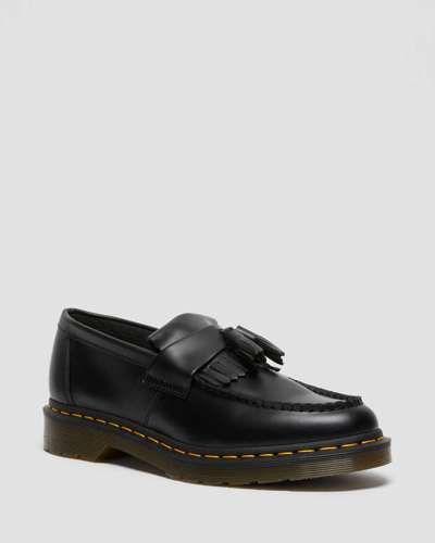 Dr. Martens' Adrian Yellow Stitch Leather Tassel Loafers Shoes In Black