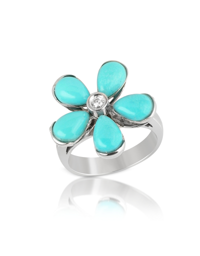 Del Gatto Rings Diamond And Turquoise Flower 18k Gold Ring