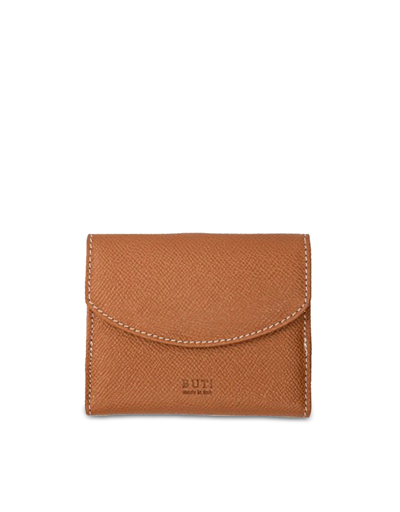 Buti Designer Wallets Squared Leather Women's Flap Wallet In Cognac