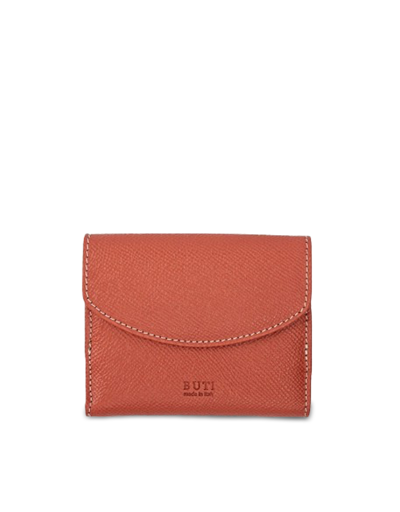 Buti Designer Wallets Squared Leather Women's Flap Wallet In Orange