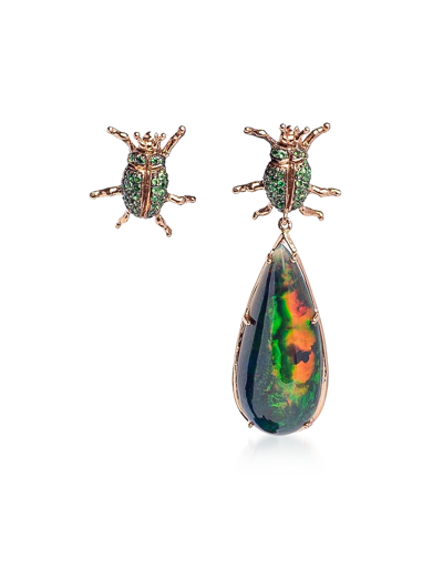 Bernard Delettrez Earrings Gold Bug Earrings With Opale In Vert