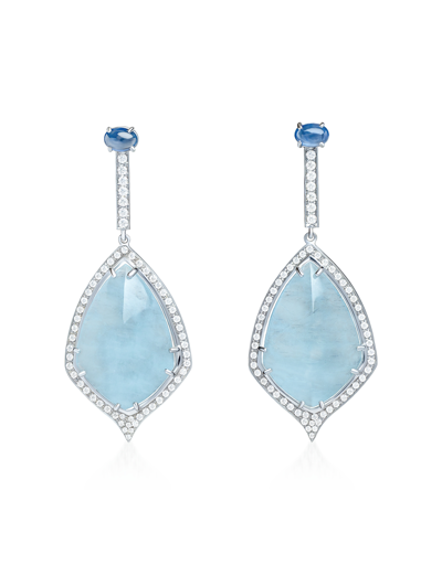 Bernard Delettrez Earrings Gold Earrings With Aquamarines Sapphires And Diamonds In Bleu