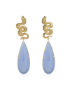 BERNARD DELETTREZ DESIGNER EARRINGS GOLD EARRINGS WITH DIAMONDS AND DROP CHALCEDONY