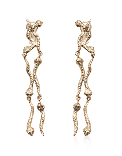 Bernard Delettrez Earrings 6 Short Snakes Bronze Earrings In Doré