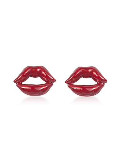 Bernard Delettrez Earrings Gold Plated Mouth Earrings With Red Enamel In Rouge