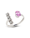 BERNARD DELETTREZ DESIGNER RINGS GOLD RING WITH PINK OVAL SAPPHIRE AND GREY DIAMONDS