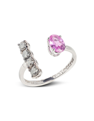 Bernard Delettrez Rings Gold Ring With Pink Oval Sapphire And Grey Diamonds In Doré