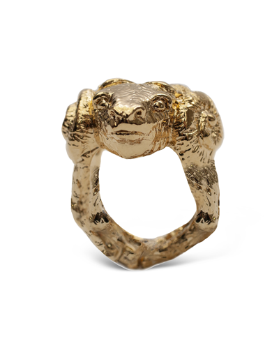 Bernard Delettrez Rings Gold Plated Aries Bronze Ring In Doré
