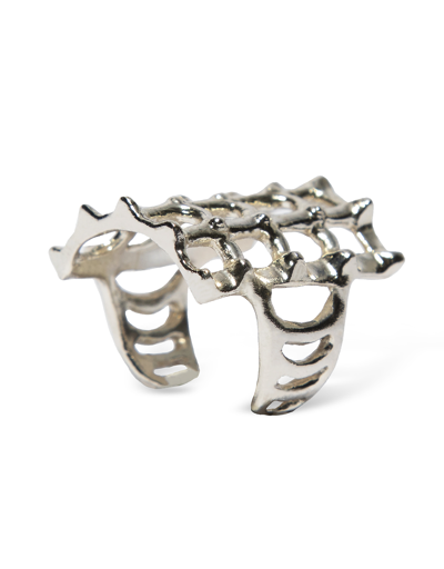 Bernard Delettrez Rings Cage And Studs Silver Band Ring In Argenté