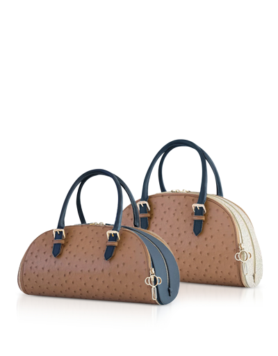 Elba Concept Handbags Ostrich Skin Modular Leather Handbag In Beige