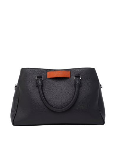 Hemcael Handbags Enigme Medium Black Calfskin Leather Top Handle Bag In Noir