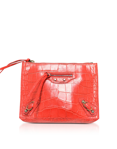 Balenciaga Handbags Red Alligator Leather Postcard Clutch In Rouge