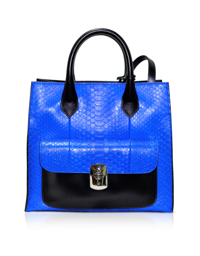 Balenciaga Handbags Blue And Black Python Leather Padlock All Afternoon Tote Bag In Bleu