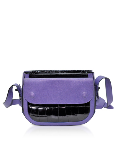 Balenciaga Handbags Color Block Leather And Alligator Camera Bag In Noir-violet 